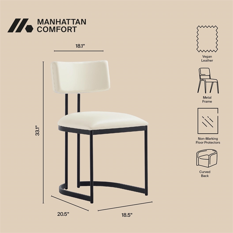 Juno Contemporary Modern Vegan Leather Metal Side Chair in Cream - Set of 2