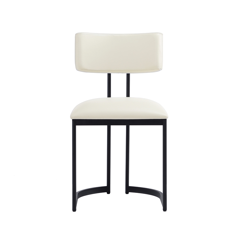 Juno Contemporary Modern Vegan Leather Metal Side Chair in Cream - Set of 2