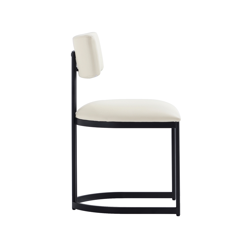 Juno Contemporary Modern Vegan Leather Metal Side Chair in Cream - Set of 2