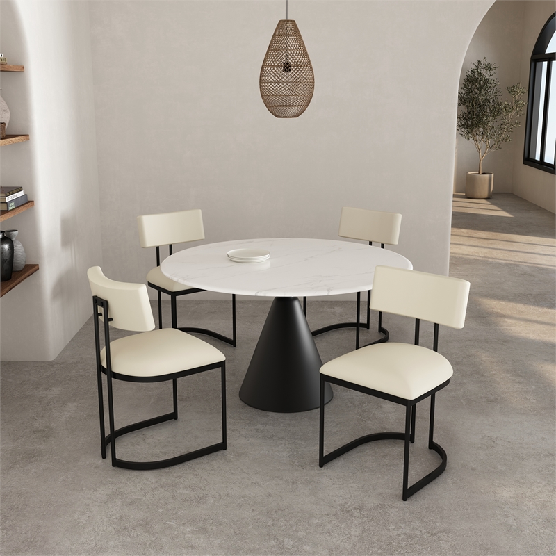 Juno Contemporary Modern Vegan Leather Metal Side Chair in Cream - Set of 2