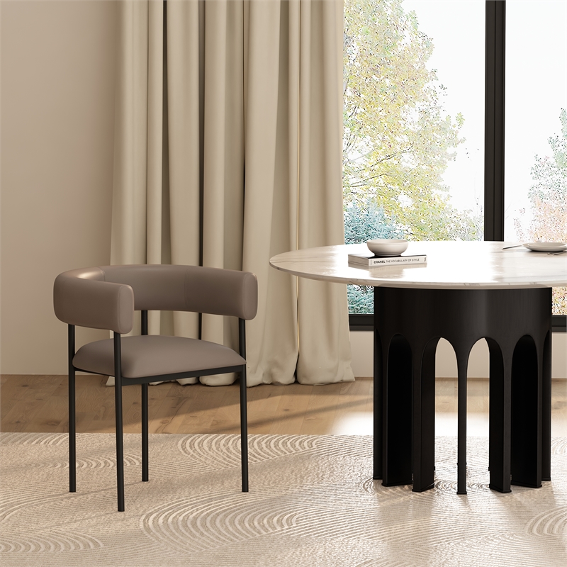Onda Contemporary Vegan Leather Metal Dining Chair in Taupe