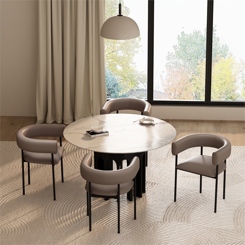 Onda Contemporary Vegan Leather Metal Dining Chair in Taupe