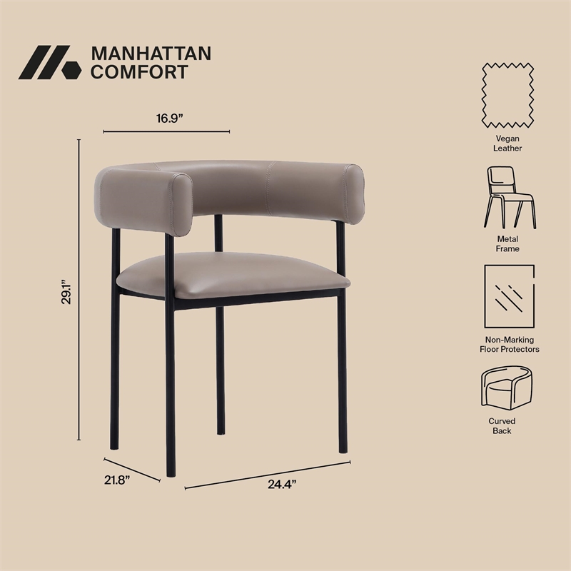 Onda Contemporary Vegan Leather Metal Dining Chair in Taupe
