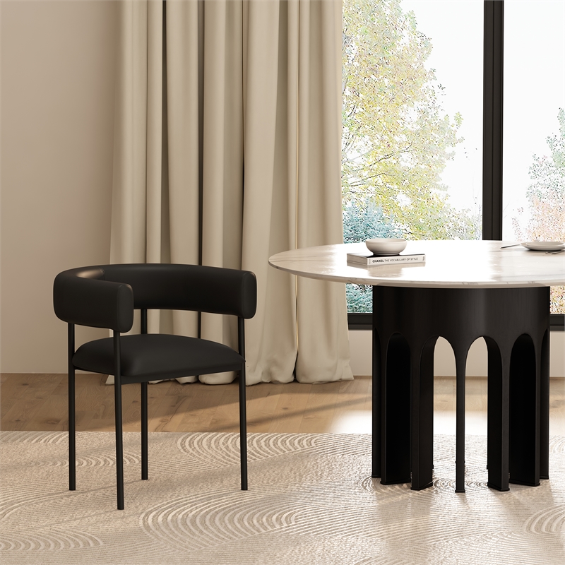 Onda Contemporary Vegan Leather Metal Dining Chair in Black