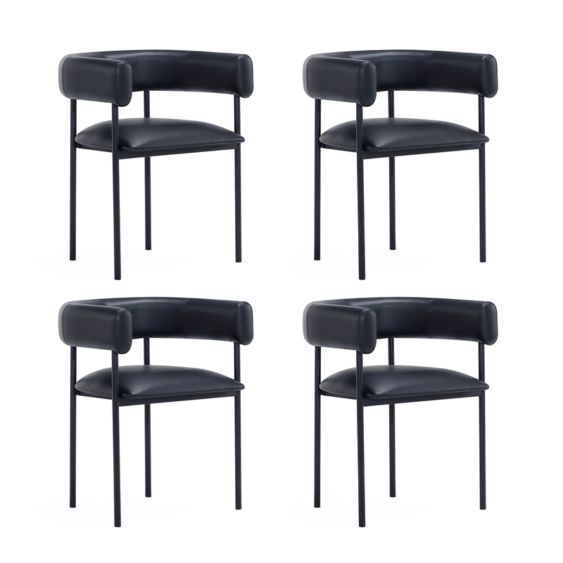 Onda Contemporary Vegan Leather Metal Dining Chair in Black