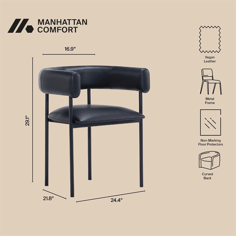 Onda Contemporary Vegan Leather Metal Dining Chair in Black