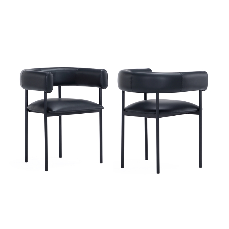 Onda Contemporary Vegan Leather Metal Dining Chair in Black