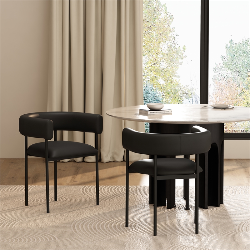 Onda Contemporary Vegan Leather Metal Dining Chair in Black