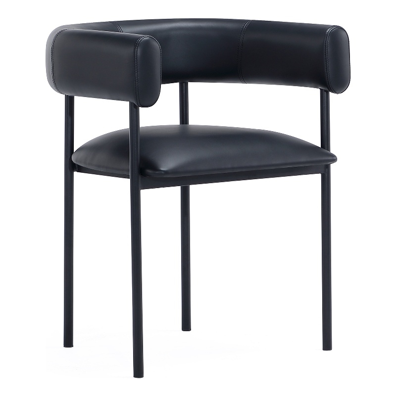Onda Contemporary Vegan Leather Metal Dining Chair in Black