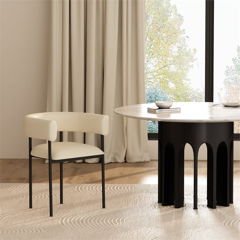 Onda Contemporary Vegan Leather Metal Dining Chair in Ivory