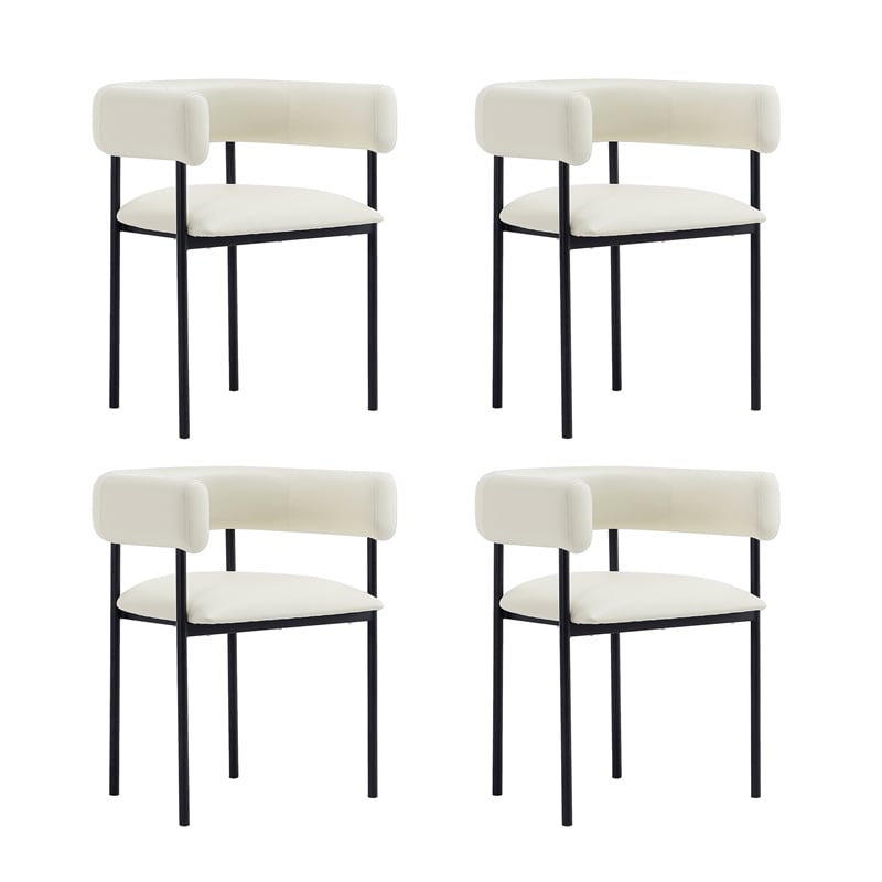 Onda Contemporary Vegan Leather Metal Dining Chair in Ivory