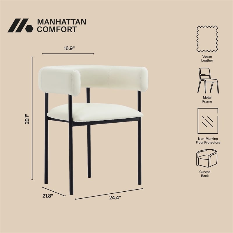 Onda Contemporary Vegan Leather Metal Dining Chair in Ivory