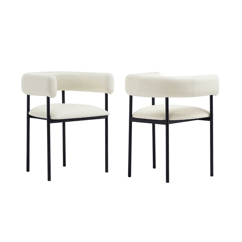 Onda Contemporary Vegan Leather Metal Dining Chair in Ivory