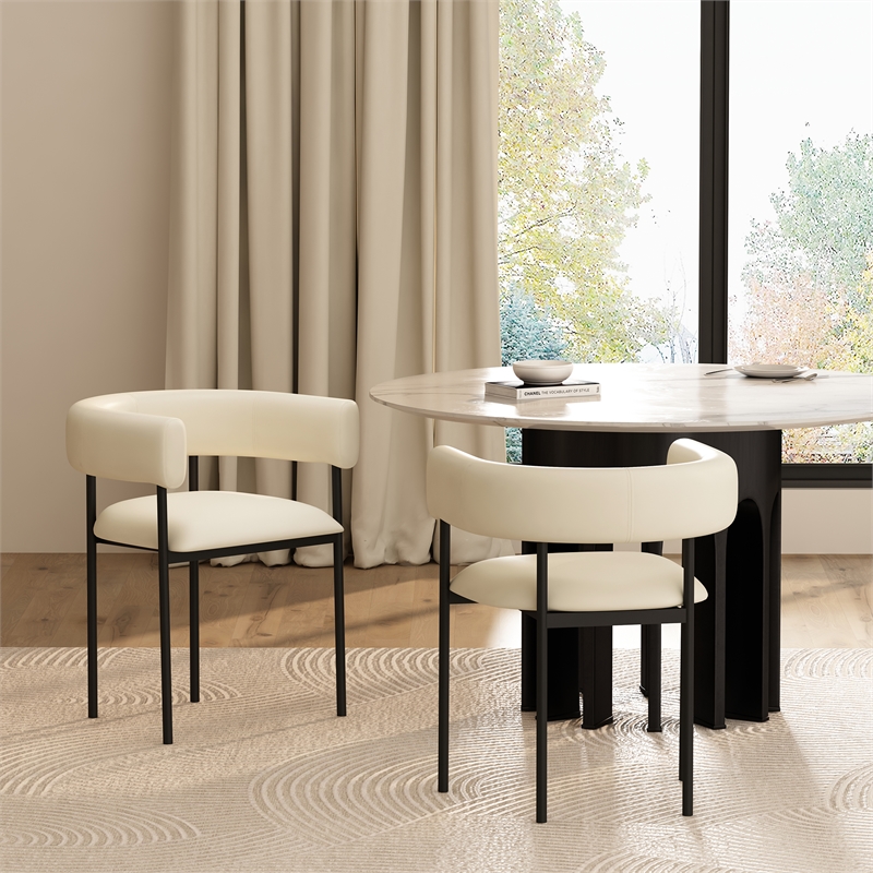 Onda Contemporary Vegan Leather Metal Dining Chair in Ivory