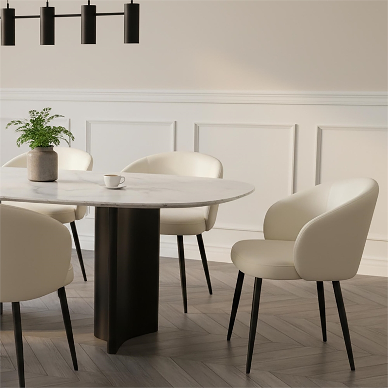 Looma Contemporary Modern Vegan Leather Metal Side Chair in Ivory - Set of 2