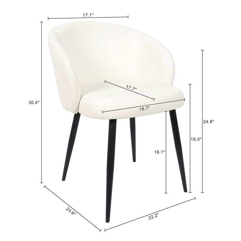 Looma Contemporary Modern Vegan Leather Metal Side Chair in Ivory - Set of 2