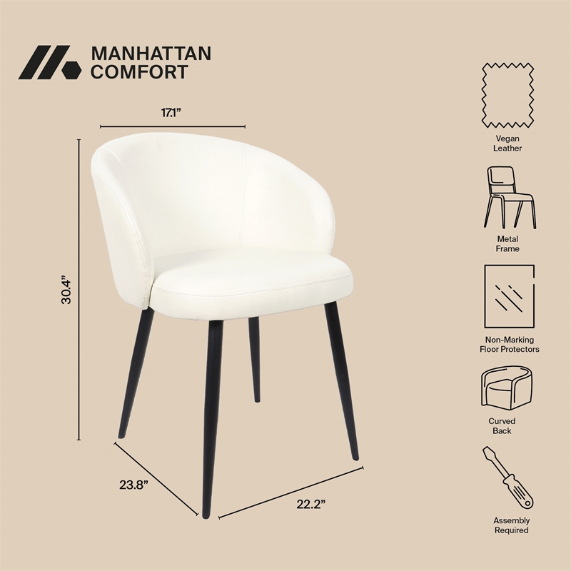 Looma Contemporary Modern Vegan Leather Metal Side Chair in Ivory - Set of 2