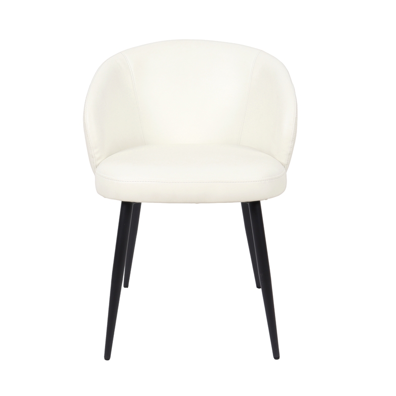 Looma Contemporary Modern Vegan Leather Metal Side Chair in Ivory - Set of 2