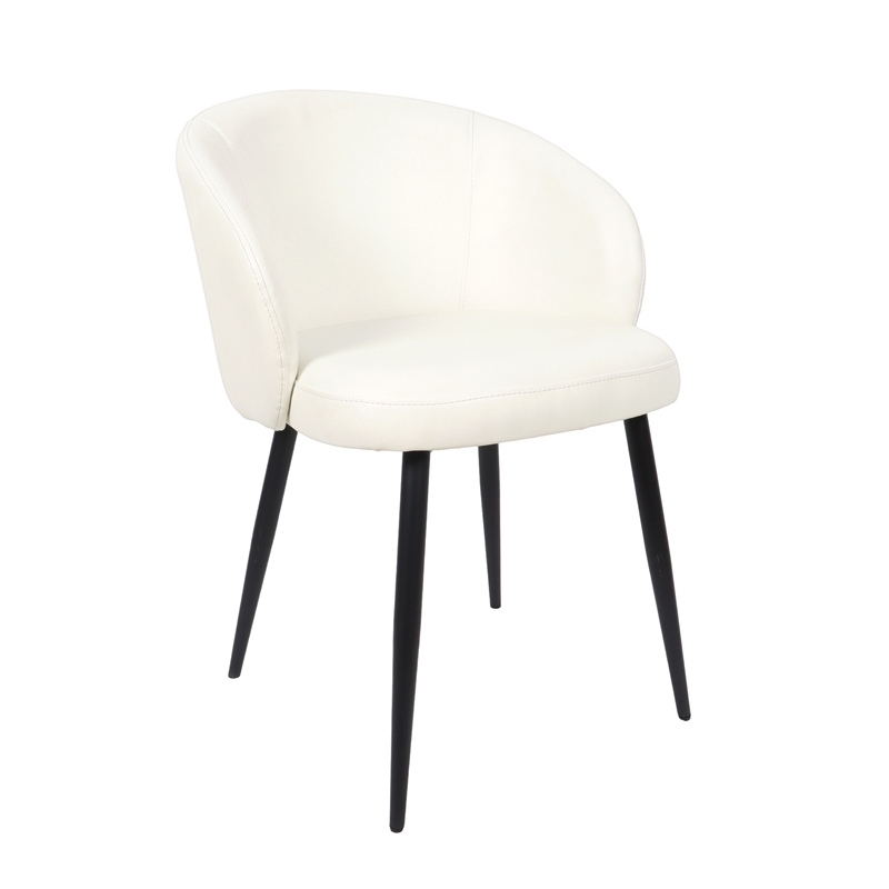 Looma Contemporary Modern Vegan Leather Metal Side Chair in Ivory - Set of 2