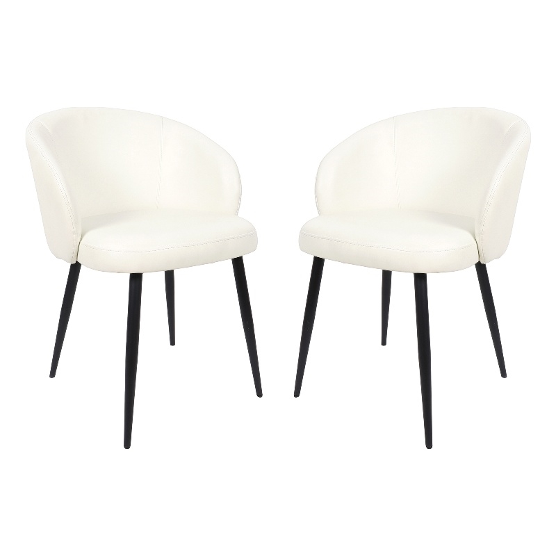 Looma Contemporary Modern Vegan Leather Metal Side Chair in Ivory - Set of 2