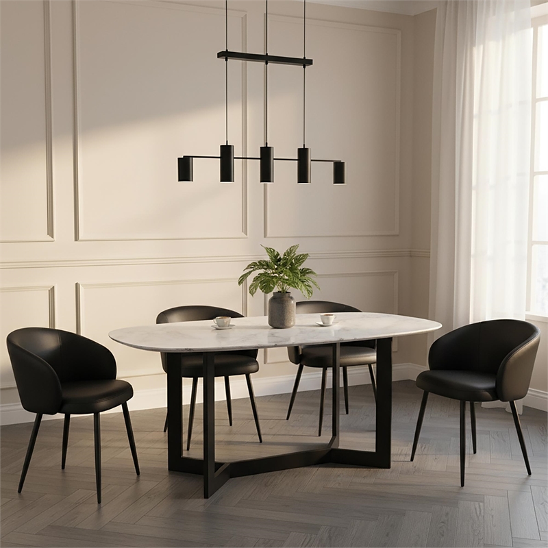 Looma Contemporary Modern Vegan Leather Metal Side Chair in Black - Set of 2