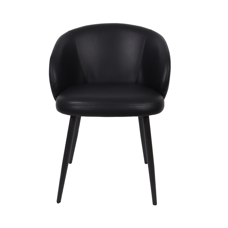 Looma Contemporary Modern Vegan Leather Metal Side Chair in Black - Set of 2