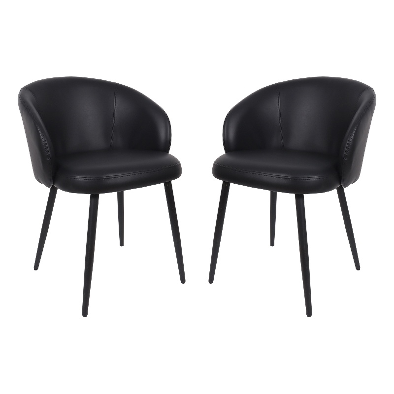 Looma Contemporary Modern Vegan Leather Metal Side Chair in Black - Set of 2