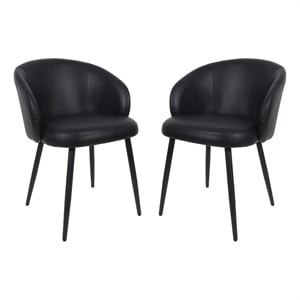 Looma Contemporary Modern Vegan Leather Metal Side Chair in Black - Set of 2