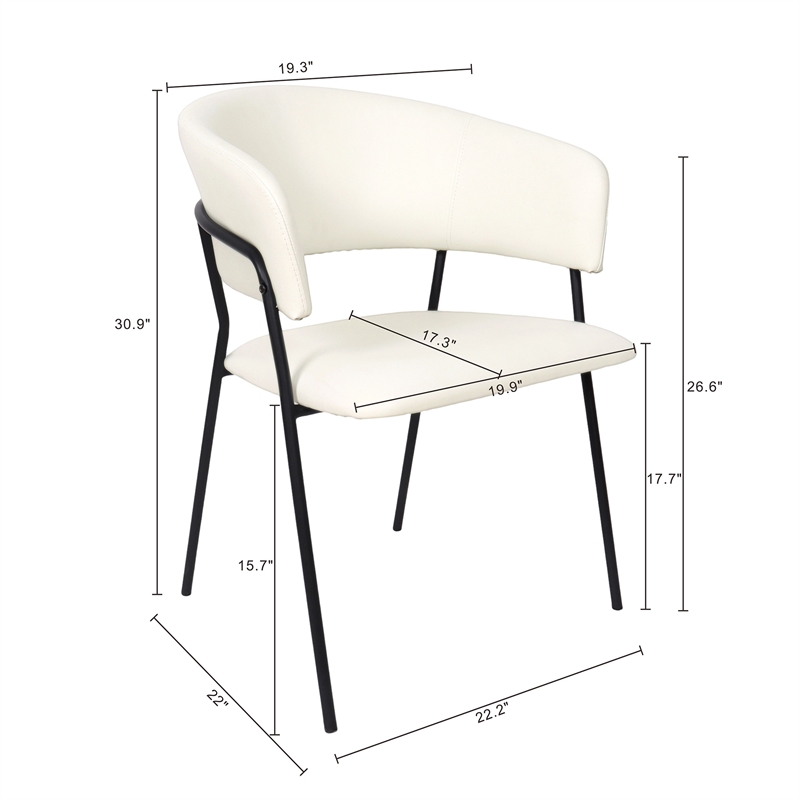 Slate Contemporary Modern Vegan Leather Metal Armchair in Ivory - Set of 2