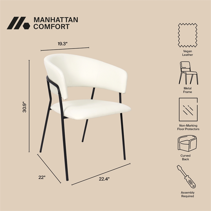 Slate Contemporary Modern Vegan Leather Metal Armchair in Ivory - Set of 2