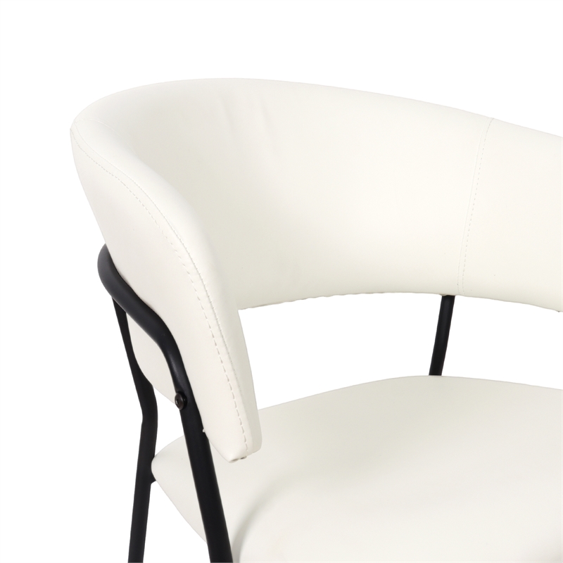 Slate Contemporary Modern Vegan Leather Metal Armchair in Ivory - Set of 2