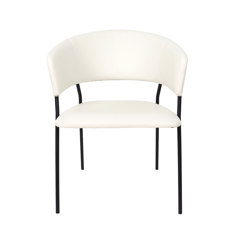 Slate Contemporary Modern Vegan Leather Metal Armchair in Ivory - Set of 2