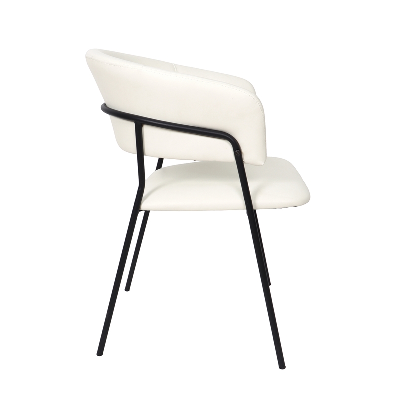Slate Contemporary Modern Vegan Leather Metal Armchair in Ivory - Set of 2