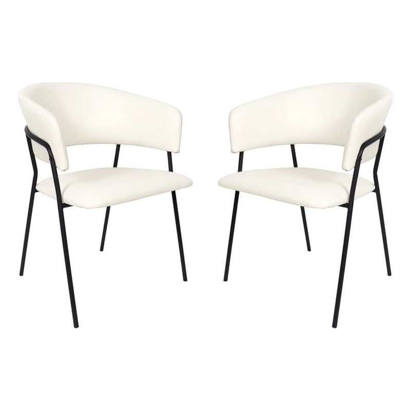 Slate Contemporary Modern Vegan Leather Metal Armchair in Ivory - Set of 2