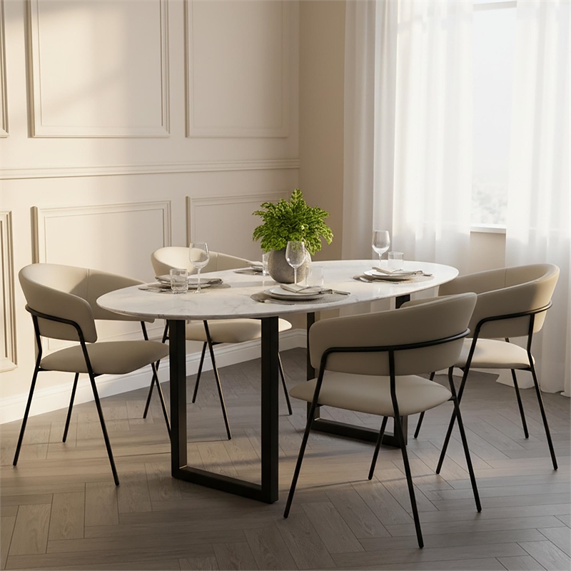 Slate Contemporary Modern Vegan Leather Metal Armchair in Stone Gray - Set of 2