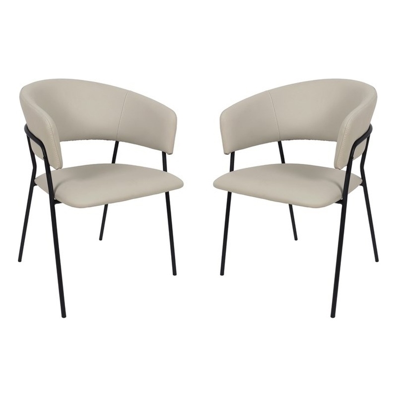 Slate Contemporary Modern Vegan Leather Metal Armchair in Stone Gray - Set of 2