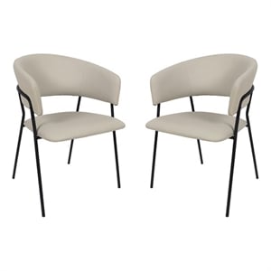 Slate Contemporary Modern Vegan Leather Metal Armchair in Stone Gray - Set of 2