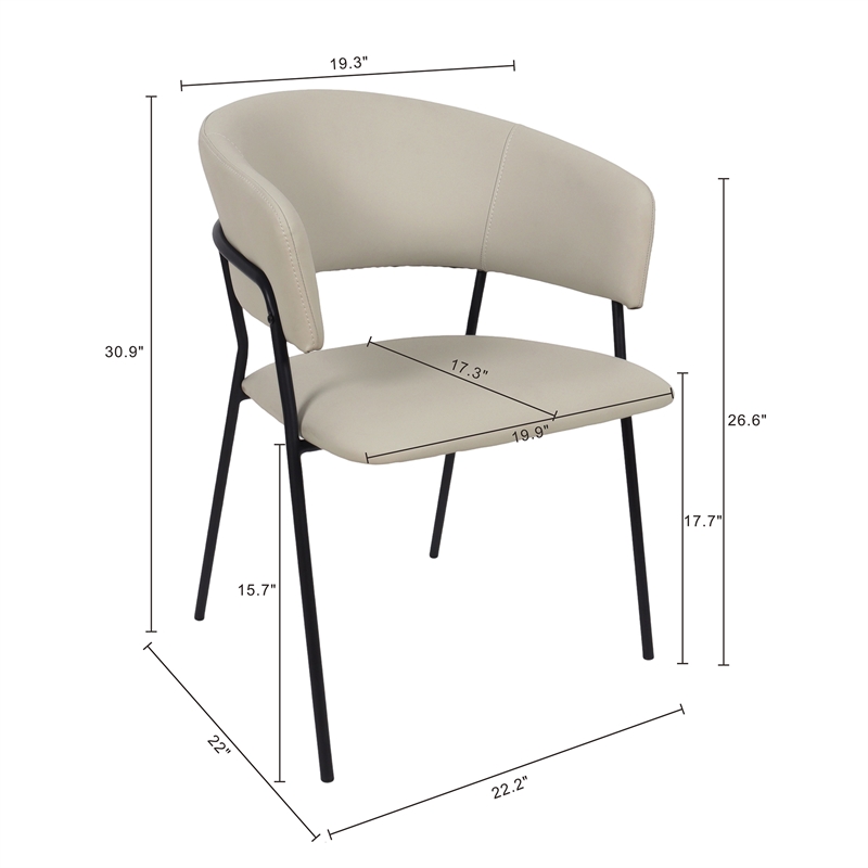 Slate Contemporary Modern Vegan Leather Metal Armchair in Stone Gray - Set of 2