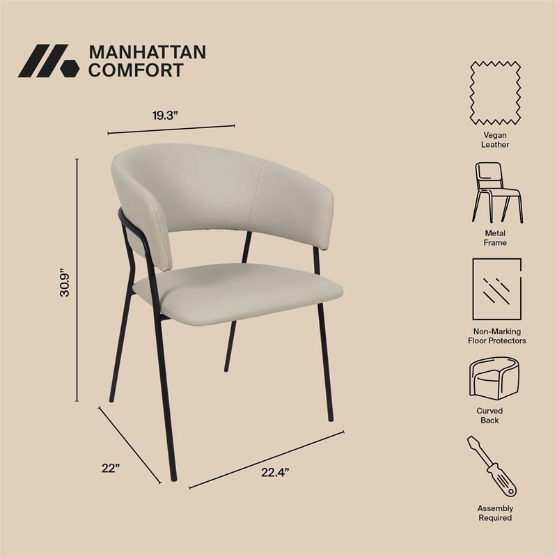 Slate Contemporary Modern Vegan Leather Metal Armchair in Stone Gray - Set of 2