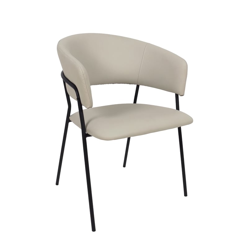 Slate Contemporary Modern Vegan Leather Metal Armchair in Stone Gray - Set of 2