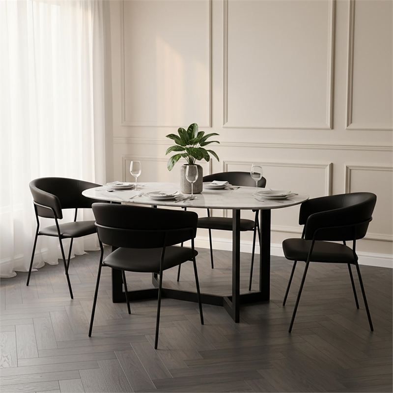 Slate Contemporary Modern Vegan Leather Metal Armchair in Black - Set of 2