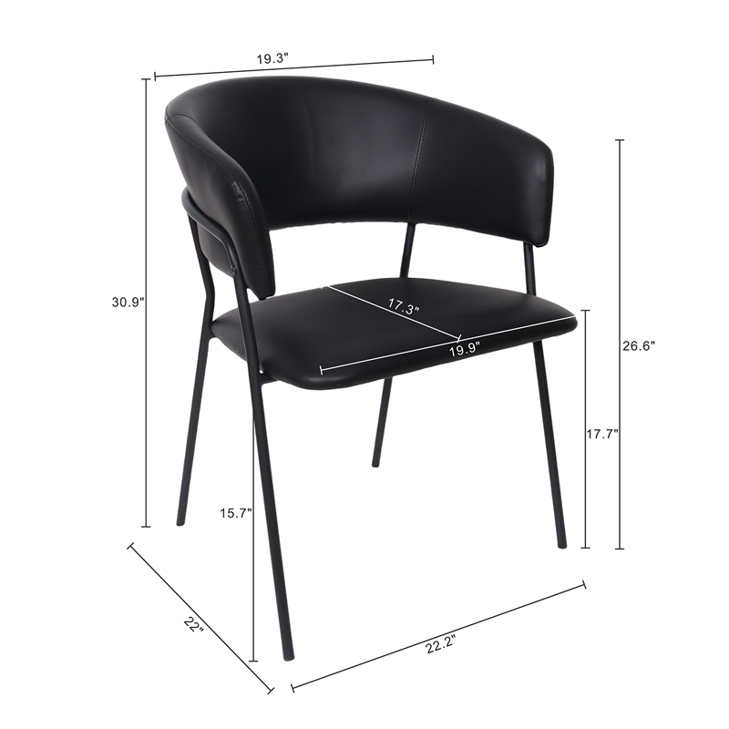 Slate Contemporary Modern Vegan Leather Metal Armchair in Black - Set of 2