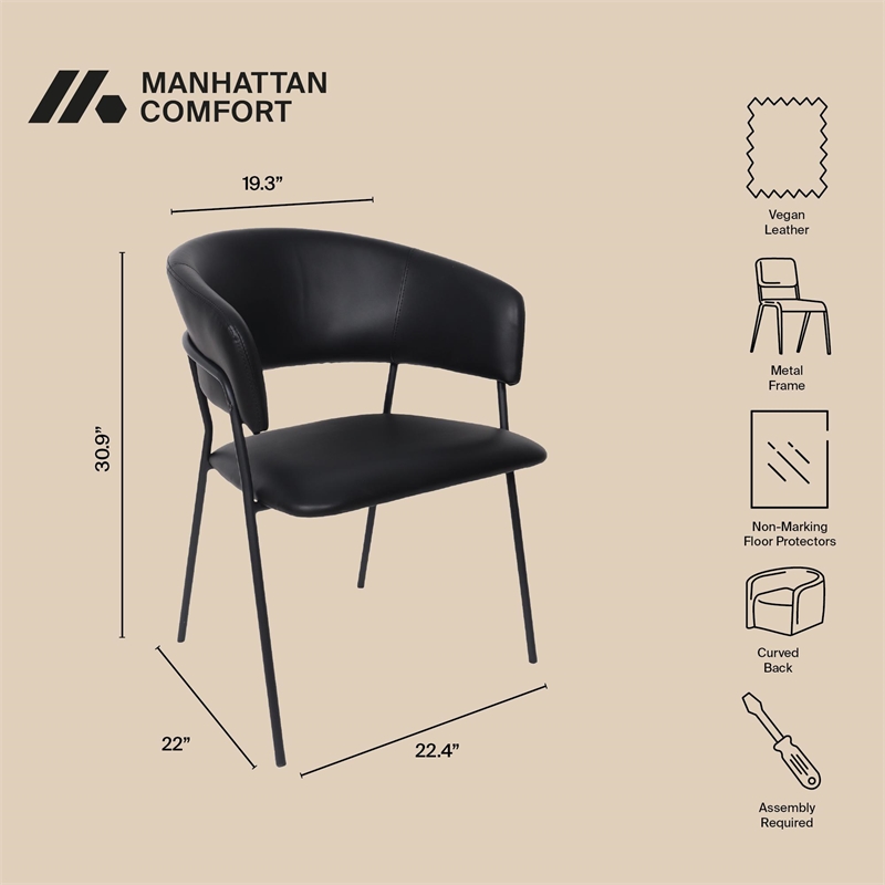 Slate Contemporary Modern Vegan Leather Metal Armchair in Black - Set of 2