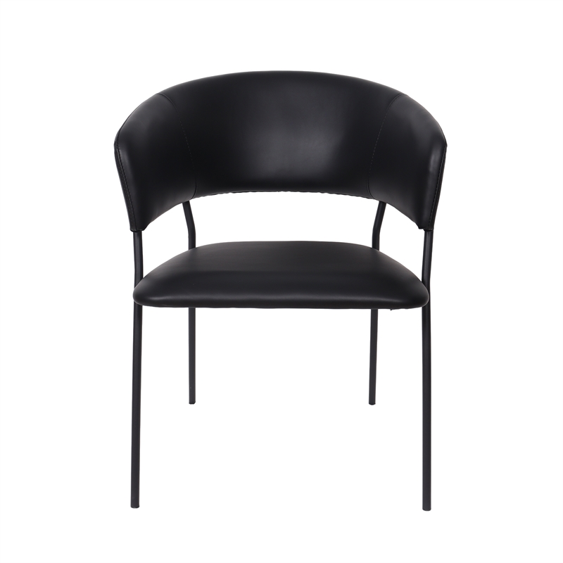 Slate Contemporary Modern Vegan Leather Metal Armchair in Black - Set of 2