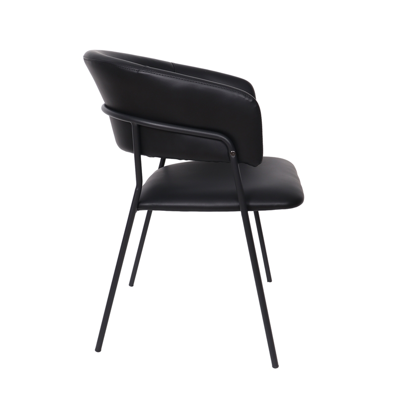 Slate Contemporary Modern Vegan Leather Metal Armchair in Black - Set of 2