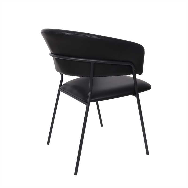 Slate Contemporary Modern Vegan Leather Metal Armchair in Black - Set of 2