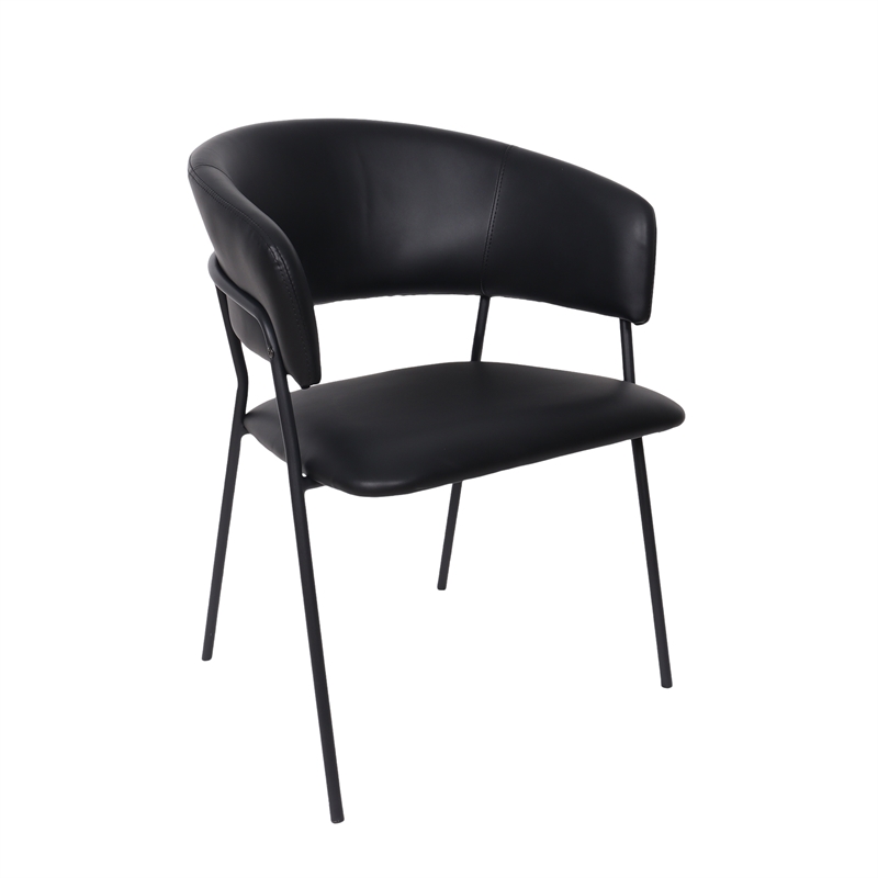 Slate Contemporary Modern Vegan Leather Metal Armchair in Black - Set of 2