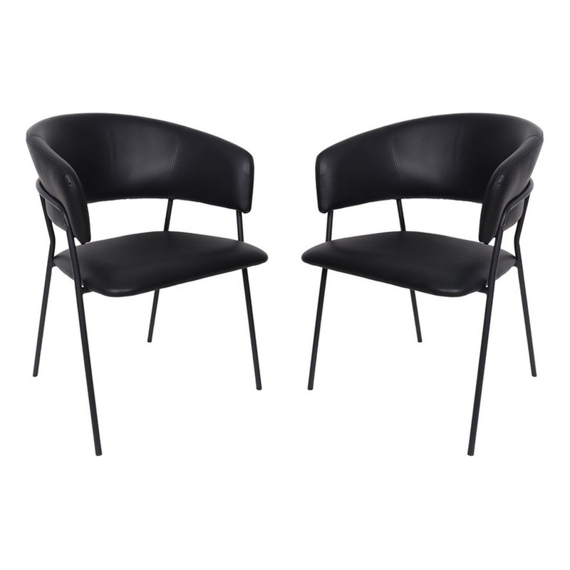 Slate Contemporary Modern Vegan Leather Metal Armchair in Black - Set of 2