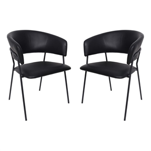 Slate Contemporary Modern Vegan Leather Metal Armchair in Black - Set of 2