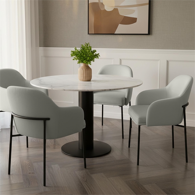 Loft Contemporary Vegan Leather Metal Armchair in Stone Gray - Set of 2